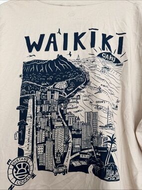 Distant Local Waikiki Hawaii Graphic Tee Men’s XL Beige NWT Surf Shirt